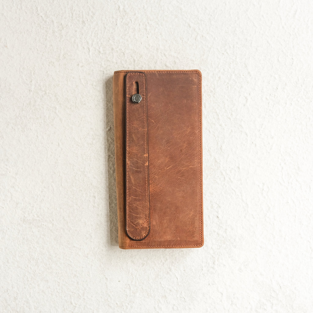 Snap Fastener Leather Long Model Wallet