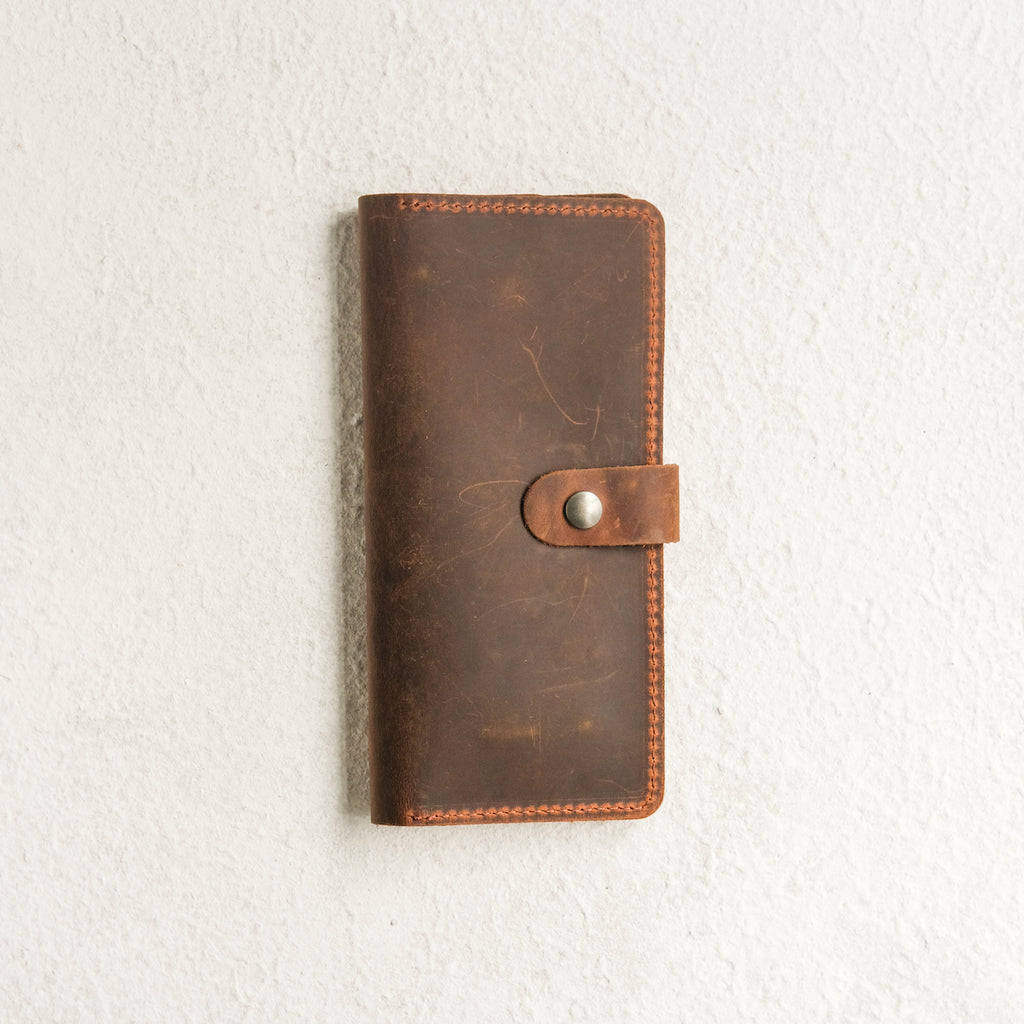 Snap Fastener Leather Long Model Wallet