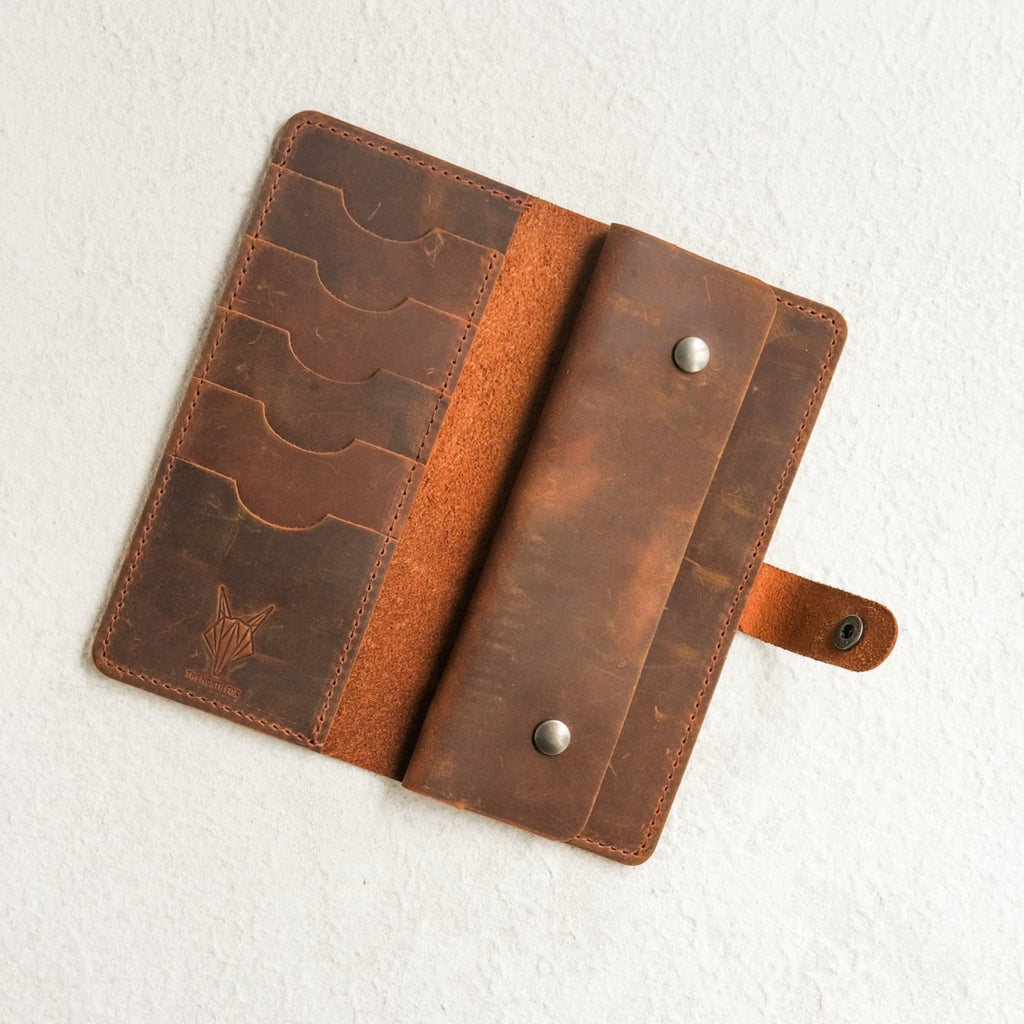 Snap Fastener Leather Long Model Wallet