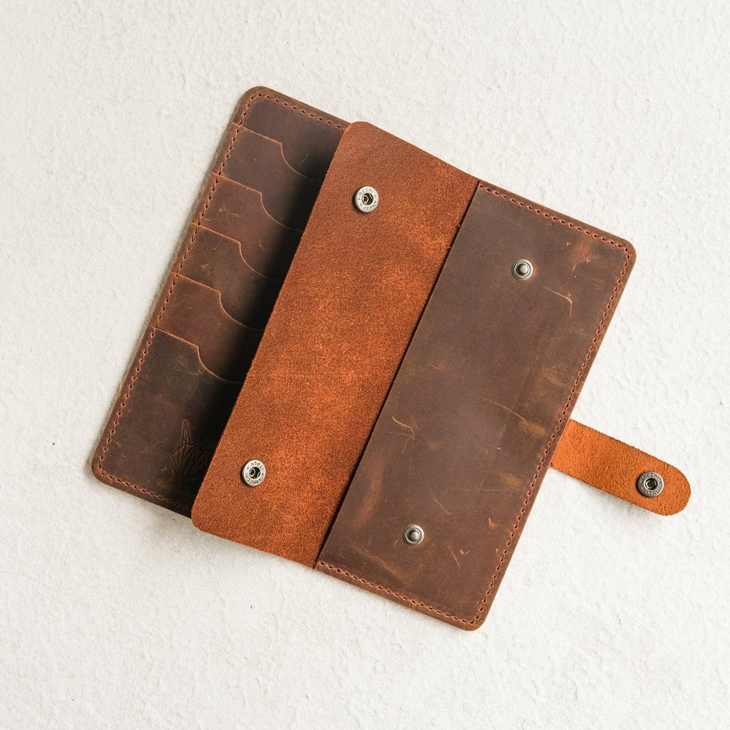 Snap Fastener Leather Long Model Wallet