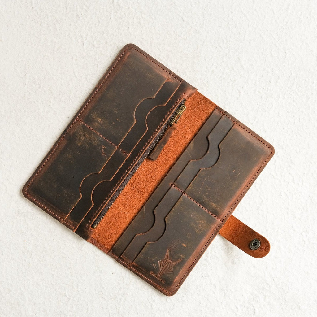 Snap Fastener Leather Long Model Wallet