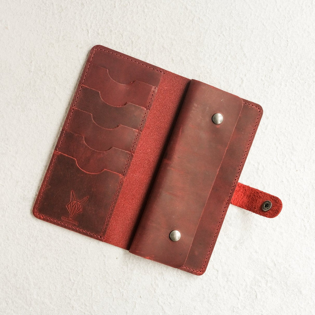 Snap Fastener Leather Long Model Wallet