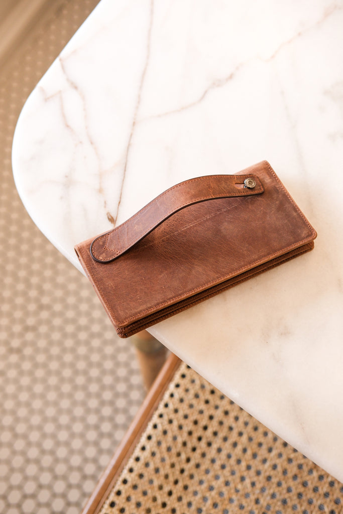 Snap Fastener Leather Long Model Wallet