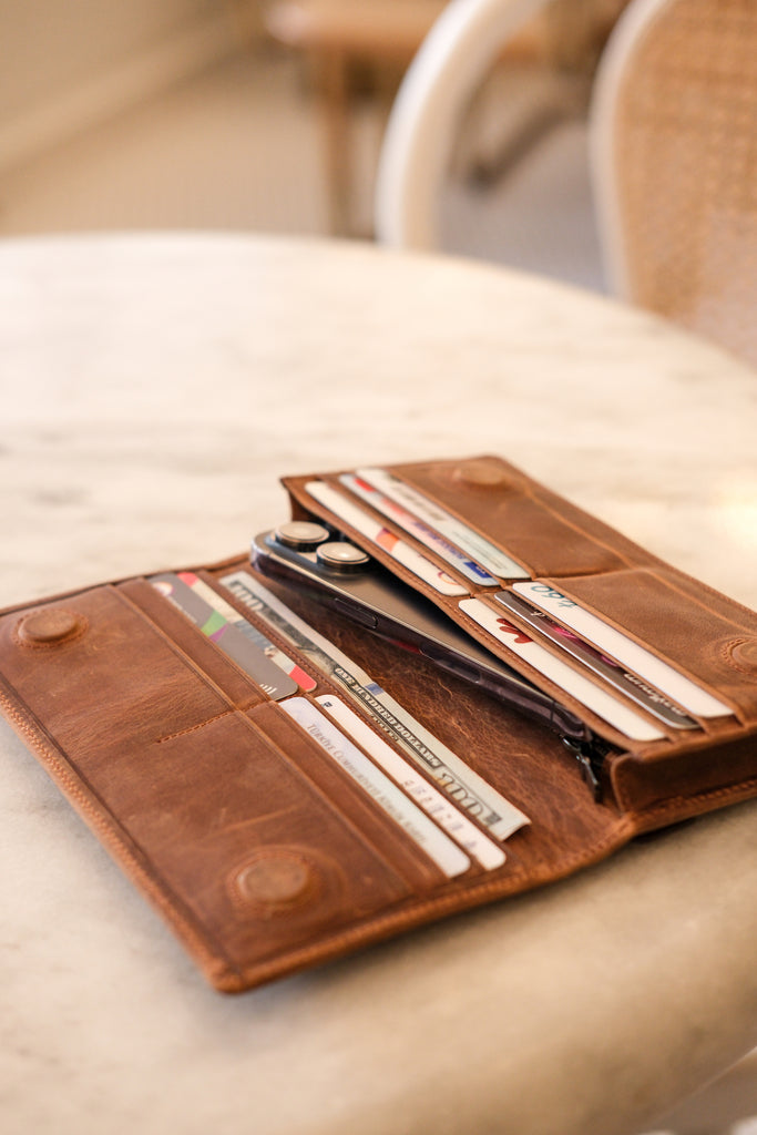 Snap Fastener Leather Long Model Wallet