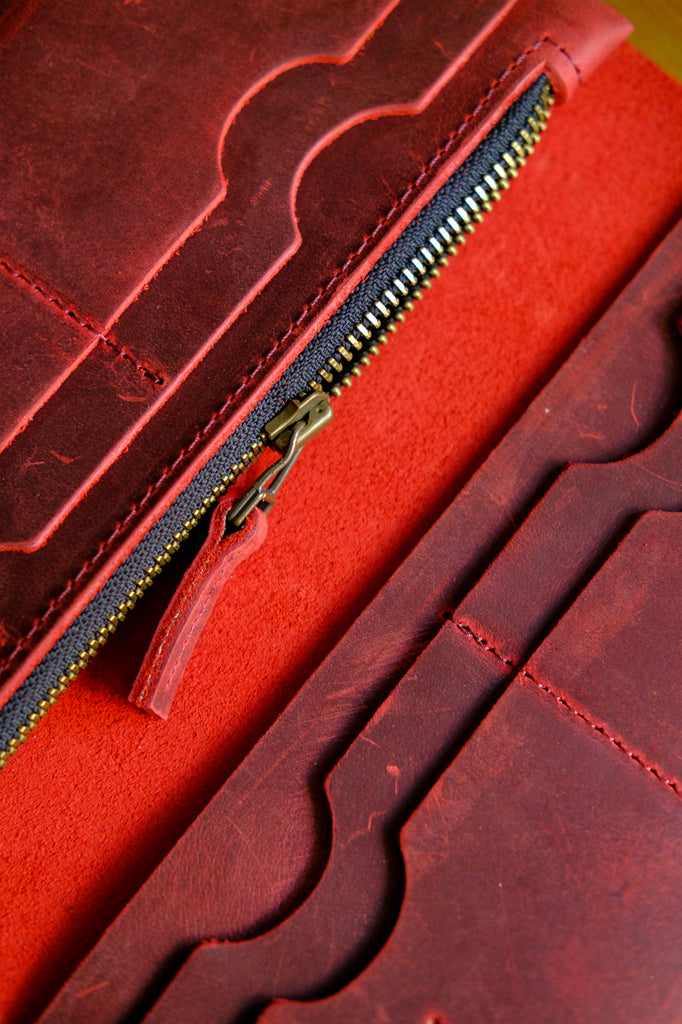 Snap Fastener Leather Long Model Wallet