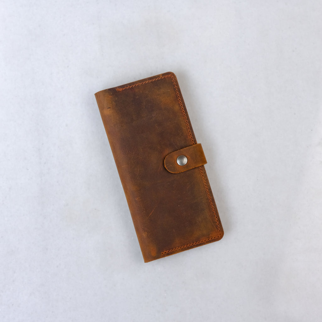 Snap Fastener Leather Long Model Wallet