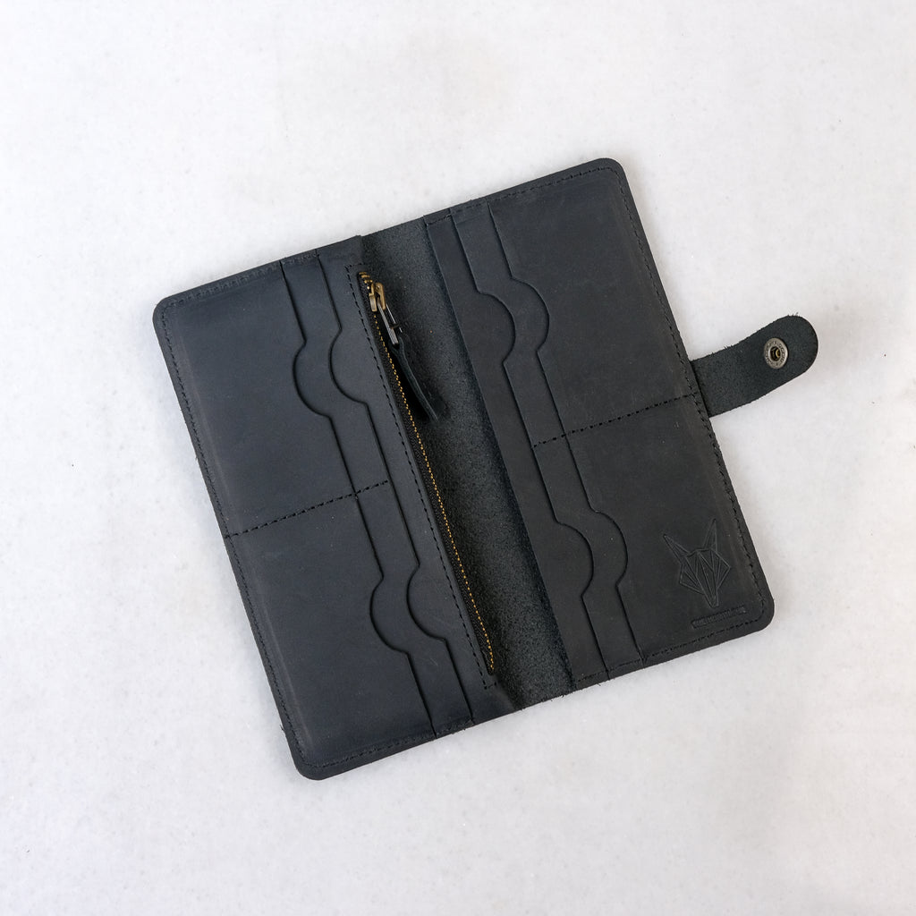 Snap Fastener Leather Long Model Wallet