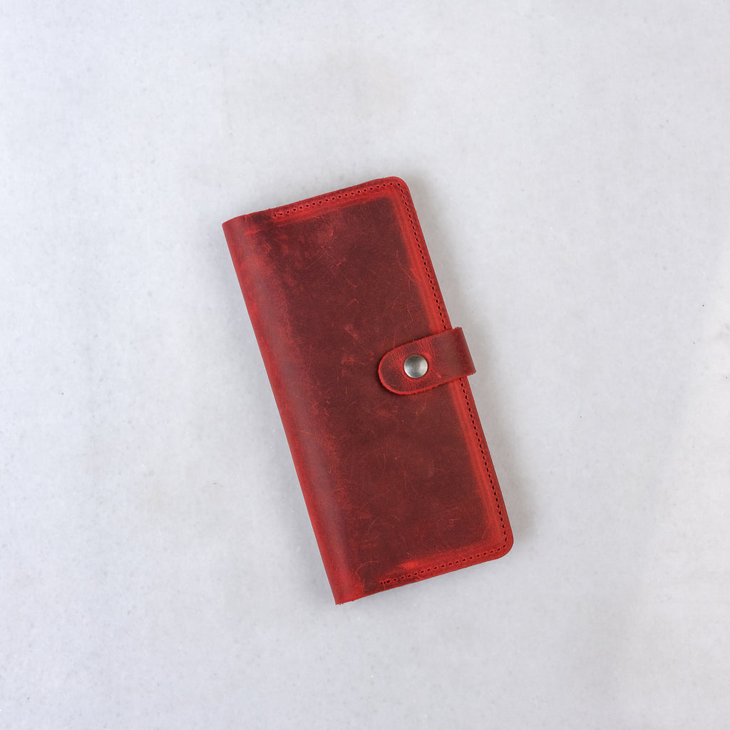 Snap Fastener Leather Long Model Wallet