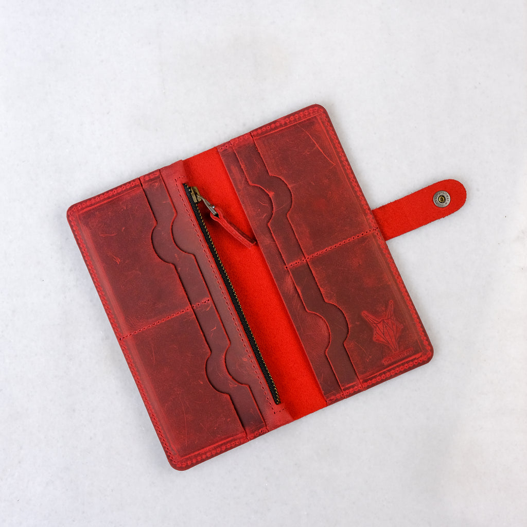 Snap Fastener Leather Long Model Wallet